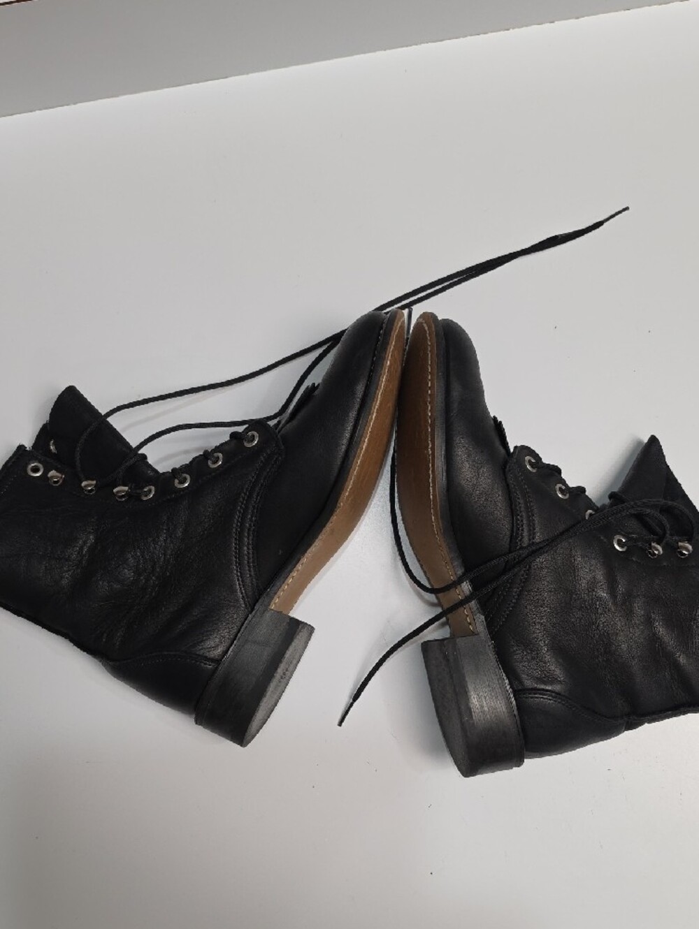 Laredo Vintage Black Leather Lace-Up Western Roper Boots - Size 8 - Picture 5 of 13